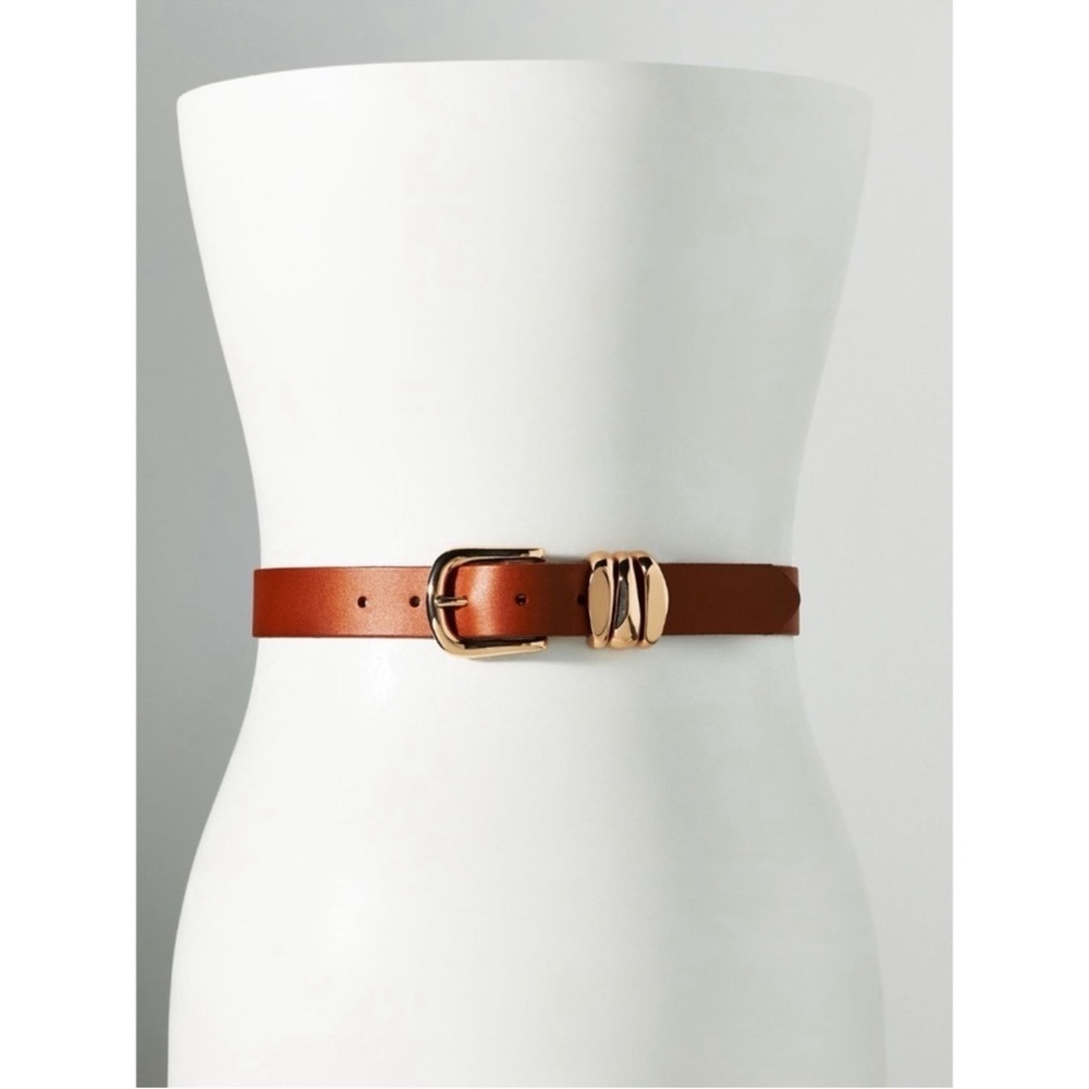 ANTHROPOLOGIE Structured Keeper Belt Brown Leather Gold Buckle Medium NWT - Picture 3 of 7